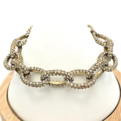 J Crew Gold Tone Pave Crystal Encrusted Chunky Link Chain Bracelet • $35