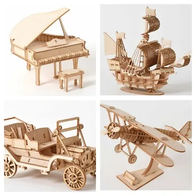 Model Kits Wooden Modelling Craft Puzzle Train Boat Buildings Vehicles Gift • £7.49