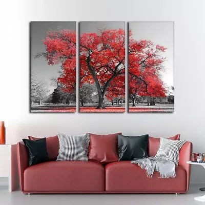 Red Tree Scenery 3 Pieces Canvas Print Wall Art Poster Home Decoration • $33.19