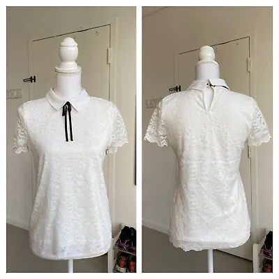 NWOT Karl Lagerfeld Lace Top White Collar Blouse Bow Size Small • $15