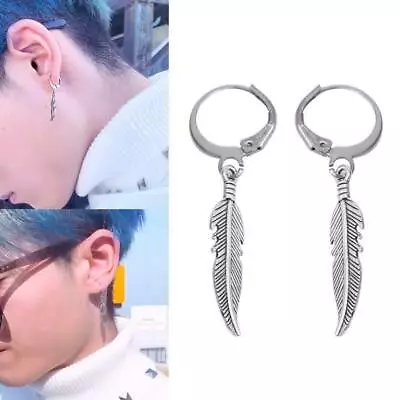 Punk Feather Pendant Hoop Earrings Jewelry Dangle Earring Men Women's Gift UK • £2.81