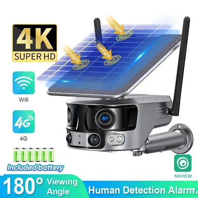 4K/8MP WIFI Outdoor Dual Lens Solar IP Camera Security 4x Zoom Night Vision Cam • £129.99