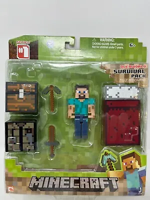 Minecraft Steve Series 1 Overworld Survival Pack Figure Pick Sword Bed 2 Chests • $18.99