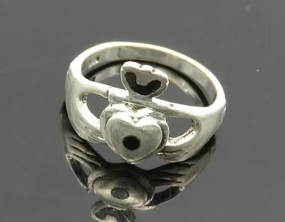 925 Sterling Silver - Vintage Black Onyx Claddagh Shiny Band Ring Sz 6 - RG18736 • $33.13