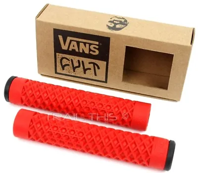 Cult X Vans Flangeless Red Grips W/ End Plugs Waffle Pattern BMX Bike / Scooter • $12.35