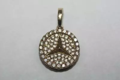 Fine 10K Yellow Gold Clear Stone Accent CZ Mercedes Logo Round Pendant 2.6 Grams • $240