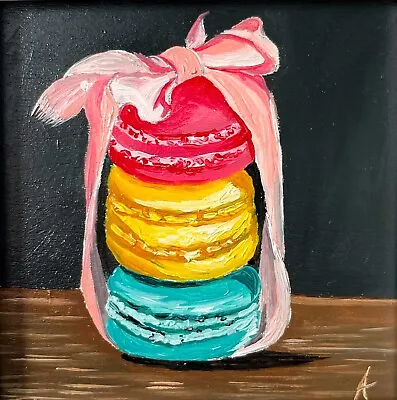 Colourful Macarons Original Oil Painting-FRAMED Desserts Sweets Art For Kitchen • £50