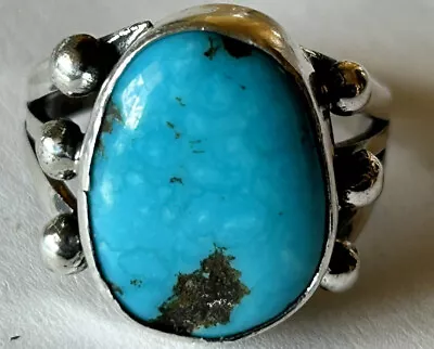 Signed Navajo Sterling Silver Morenci Turquoise Ring Size 6 • $109