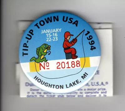 1994 Tip Up Town Badge Pin Pinback-michigan Dnr Deer Bear Fishing Patch License • $12.99