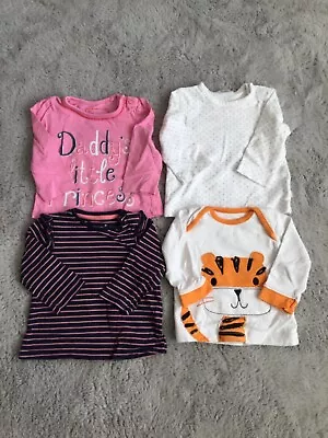 Baby Girls Age 0-3 Months (Qty 4) Crew Neck Long Sleeve T-Shirt Bundle • £2.50