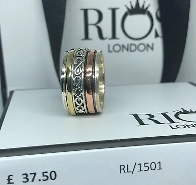 £19.50 • Buy Trendy Spinning 925 Solid Sterling Silver Big Spinner Copper Ring Gift Boxed