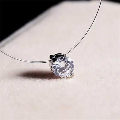 Women Necklace Invisible Chain Choker Jewelry Pendant Crystal Rhinestone Charm • £7.99