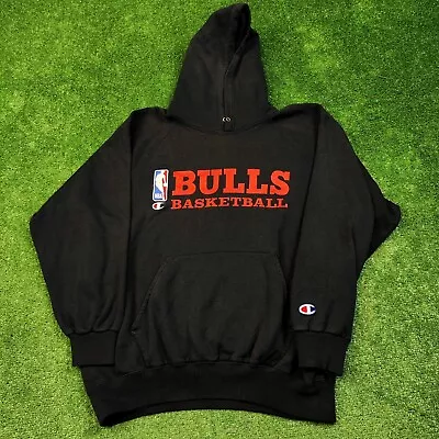 Vintage Champion NBA Chicago Bulls Hoodie Mens Extra Large Black Embroidered   * • $65.89