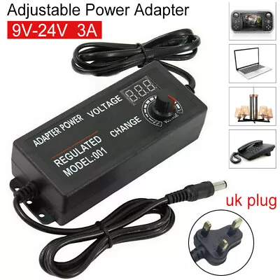 AC/DC 9-24V 3A Electrical Power Supply Adapter Charger Variable Voltage Adjustab • £11.69