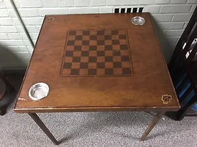 Antique Vtg Wood Folding Card Checkers Checker Board Chess Folding Table         • $245