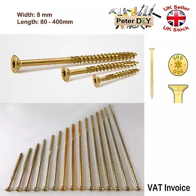 £2.47 • Buy Long Countersunk Self Tapping Torx Wood  Chipboard 8mm Screws Yellow 80-400mm