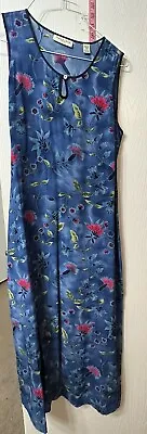 Amanda Smith Pure Silk Pullover Sleeveless Shift Blue Floral Maxi Dress Size Med • $27