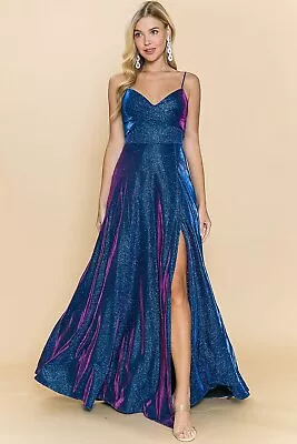 Ladies GLITTER SLIT MAXI DRESS Formal Bridesmaid Long Dress Purple S M L 21203 • $69.99