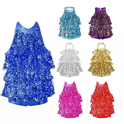 £16.62 • Buy Girls Sequin Halter-Neck Jazz Latin Dance Tassel Dress Samba Tango Stage Costume