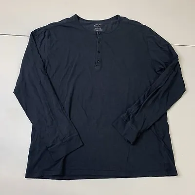 Mens Vince Henley Shirt Large Navy Blue Long Sleeve Plain Blank Casual Camuto • $18.22