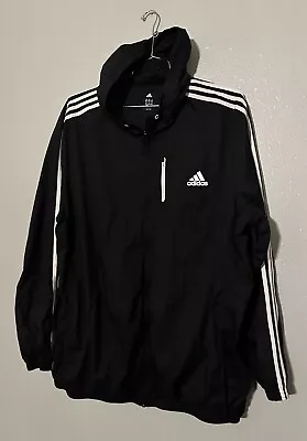 Adidas Black 3-Stripe Zip Up Lined Windbreaker Track Hoodie Jacket Men's 3XLT • $35