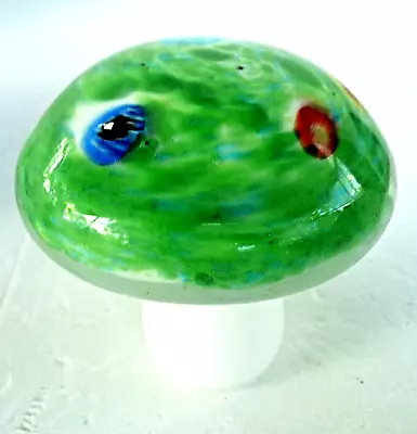 Blown Glass Solid Mushroom Paper Weight Green Millefori  4'' T Art Glass Heavy • $19.95