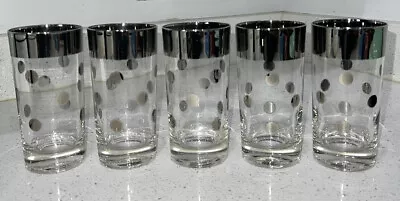 Vintage 1960 Dorothy Thorpe Dot Barware Glasses With Silver Overlay Set Of 5 • $55