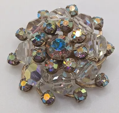 Vintage Aurora Borealis Crystal Single Flower Brooch  • $36