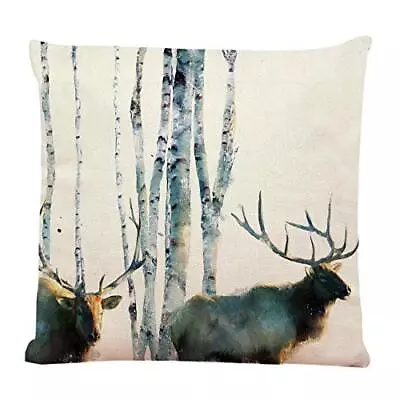 Throw Pillow Cover Nordic Simple Watercolor Painting Elk Deer Forest Animals ... • $17.46