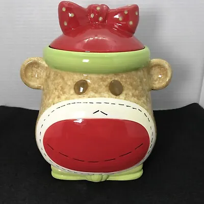 Vintage Retro Sock Monkey Cookie Jar  Earthenware By Real Home 9 X9 X7  • $20