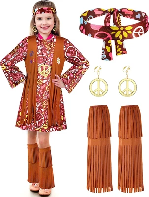 $36.13 • Buy Kids Hippie Costume Set For Girls Hippie Dress 60s 70s Peace Sign Earring For Up