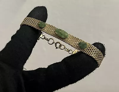 13g Vtg Gold Filled Jade Mesh Wrap Bracelet Gf 7.5” 9.7mm Victorian Art Deco • $52