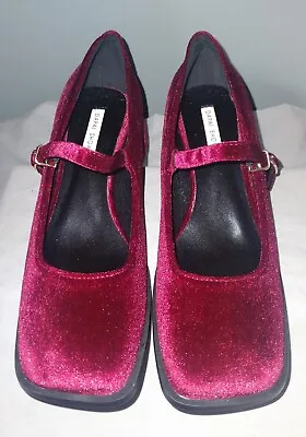 Retro Velvet Strap Mary Janes Shoes Red / Burgundy Womens New In Box Size 4 • £20