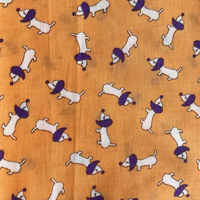 Dachshund Poplin Fabric ~ Sold By 1/2 Meter 40 Cm L X 70 Cm W Orange/Purple BN • $10.67