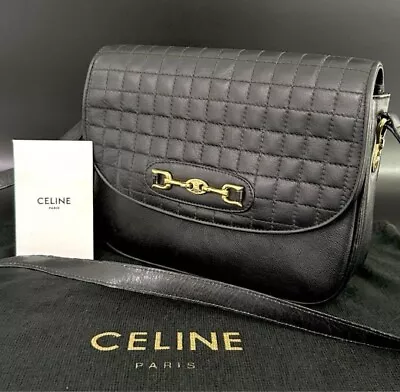 Vintage Old Celine Quilting Leather Shoulder Bag Crossbody Triomphe Black • $308