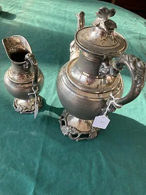 Set Of 2 Antique Meriden  Britannia  Silver Plated Coffee Pot & Pitcher • $115