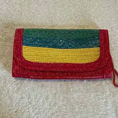 LS Ayers Vintage Purse Red Woven Straw Vintage Rainbow Made In Italy Striped • $29.96