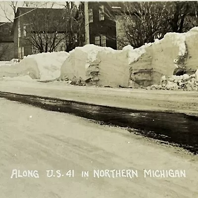 Vintage RPPC Northern MI Michigan Snow On Roadway US 41 Winter Posted 1948 • $4.35