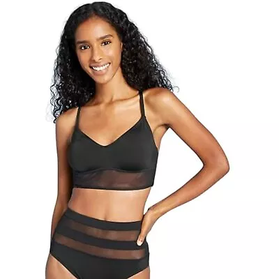 Women Longline Bralette Bikini Top - Shade & Shore Black Size S • £4.71