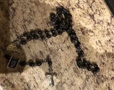 Vintage Black Men's Wood Rosary Beads With Crucifix France • $8.30