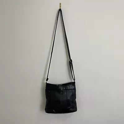 Fabretti Messenger Bag Crossbody Handbag Black Satchel Leather Zip Up Medium • £21.99