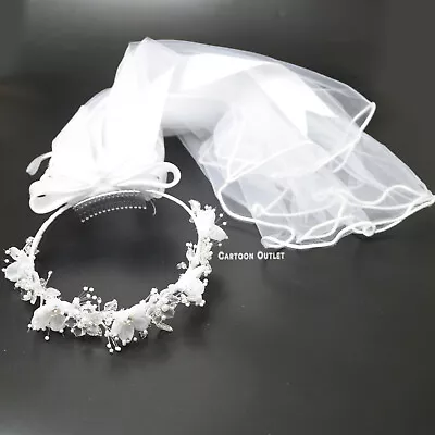 First Holy Communion Veil For Girls White Flowers Head Band Primera Comunion • $18.99