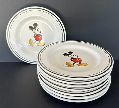 Vintage Disney Mickey Mouse Lunch Plates 9 1/2” Set Of 8 Ceramic Disney Direct • $120