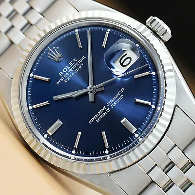 Rolex Mens Blue Dial Datejust 18k White Gold & Stainless Steel Authentic Watch • $4399.95