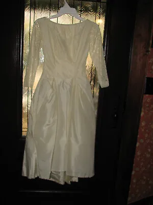 VTG 1950's Lorrie Deb Ivory/Cream Tea Length Wedding/Cocktail Dress Size Small? • $65