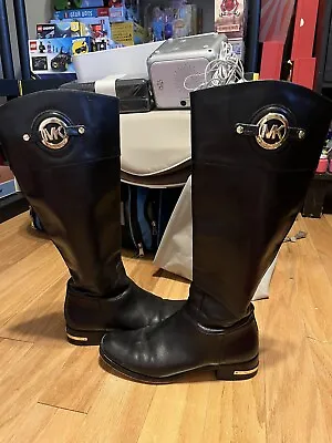 Michael Kors Black Leather Riding Knee Boots Stockard Equestrian Women's 8.5 • $35