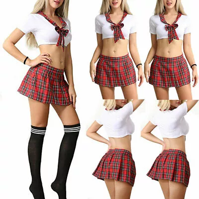 £4.99 • Buy Sexy Women School Girl Student Fancy Dress Costume Uniform Plaid Skirts Lingerie