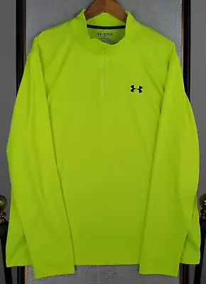 UNDER ARMOUR Size 2XL Mens Neon HiViz Yellow 1/4 Zip HeatGear Windshirt Polo • $79.80