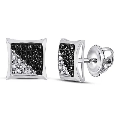 Sterling Silver Mens Round Black Color Enhanced Diamond Square Earrings 1/8 Cttw • $69.91