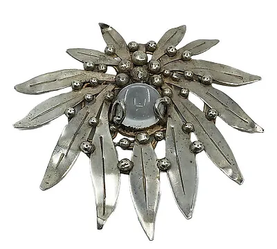 RARE SIGNED MARY GAGE FOLIATE MOTIF With ROCK CRYSTAL STERLING SILVER BROOCH 3  • $1000